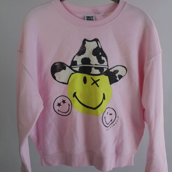 Women's Pink Smiley World Pullover with Happy Face Design Size XS - Picture 3 of 10
